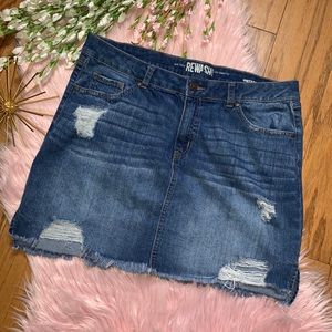 NY LA Rewash Distressed Blue Jean Skirt